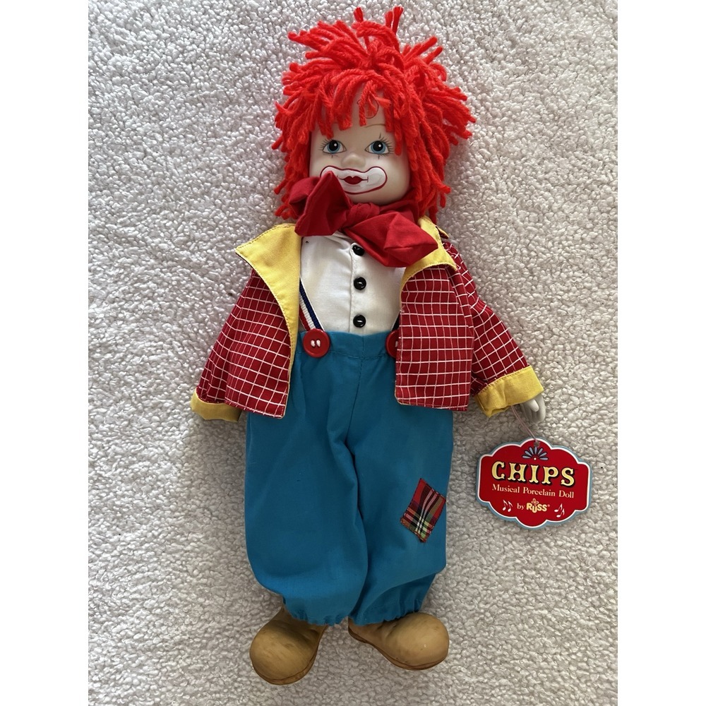 Chips Porcelain Musical Doll By Russ Female Clown With Tag‎ No Box
